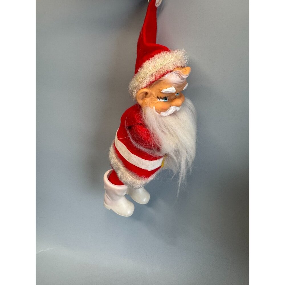 MCM Santa Claus Ornament Rubber Face Felt Spun Cotton Beard White Boots 7 Inch - Picture 8 of 15